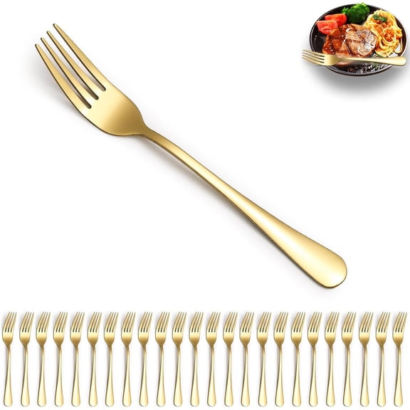 Gold Dinner Forks 24 Pieces, Stainless Steel Titanium Gold Plating Table Forks for Home, Restaurant, Wedding, Parties, Events, Daily Use
