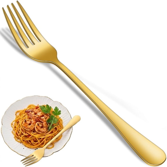 Gold Dinner Forks Set, 8-Piece 8 Inch PVD Gold Stainless Steel Cutlery Forks,Golden Metal Fork for Home Party Or Wedding,Dishwasher Safe Golden Table Fork Set