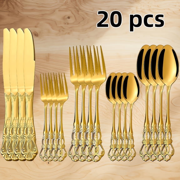 Gold Dinnerware Set for 4-12 Guests, 20/36/40/48-Piece Tableware Collection with Hollow Design