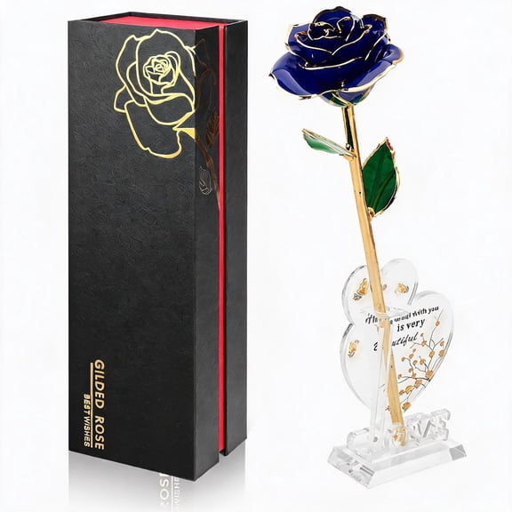 Gold Dipped Infinity Rose in Blue Resin Preserved Flower Decor