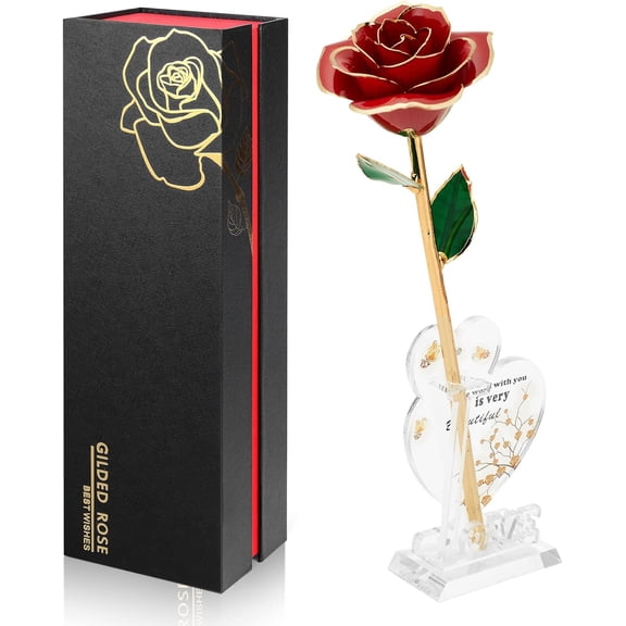 Gold Dipped Infinity Rose in Resin Preserved Flower Decor Red