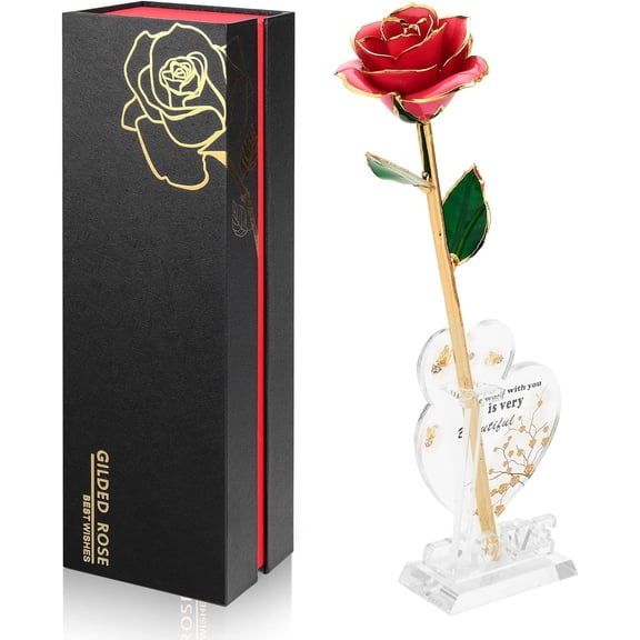 Gold Dipped Infinity Rose in Resin Preserver, Pink
