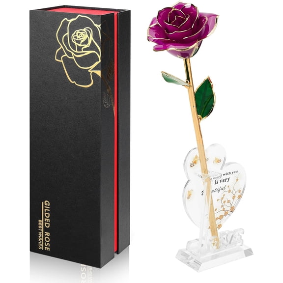 Gold Dipped Infinity Rose in Resin Preserver Purple