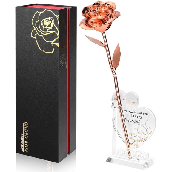 Gold Dipped Infinity Rose in Resin Preserver, Rose Gold