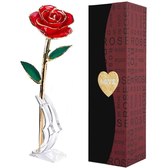 Gold Dipped Rose,24K Gold Rose with Transparent Stand,Real Long Stem Eternity Rose Flower Best for Her,Mom,Wife,Girlfriend,Anniversary,Mothers Day,Birthday,Valentine's,Wedding