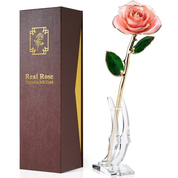 Yonktoo Gold Dipped Rose - Real Rose Preserved in 24K Gold, Forever Gift Rose for Her, Mother's Day, Valentine's Day, Anniversary, Birthday - Romantic Gift for Wife, Mom, Girlfriend - Pink