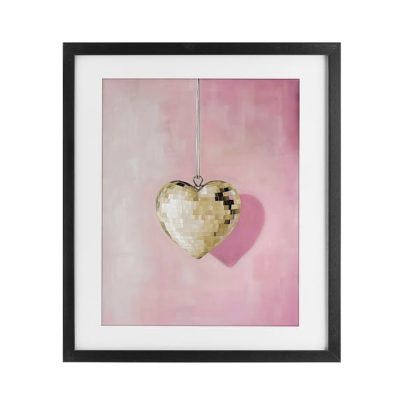 Stupell Industries Gold Disco Heart Necklace Black Framed Print Under Glass, design by Arlington Prints, 21 x 17