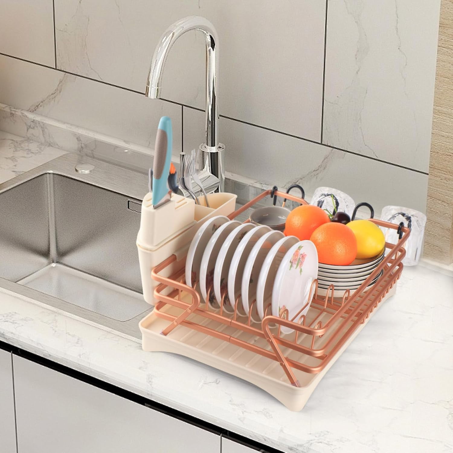 Gold Dish Rack for Kitchen Counter - Large Dish Rack with Drainboard ...