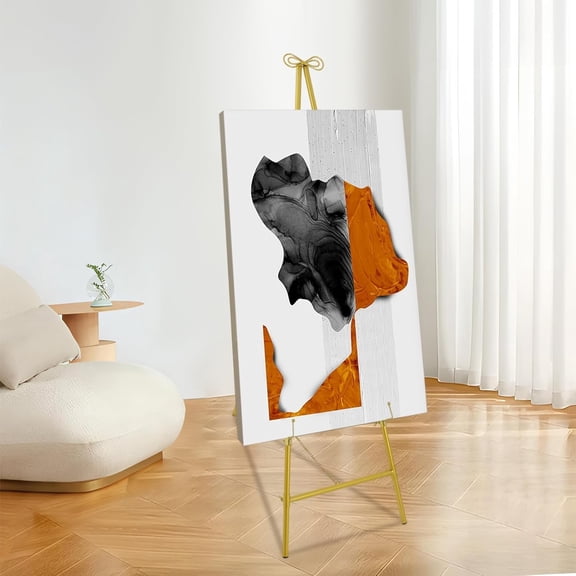 Gold Display Easel Stand, 4.46 ft Tall Poster Frame Stand with 11 lbs Load Capacity  Steel Triangle Floor Easel for Wedding Sign, Art Painting, Photo Frame, Advertising  Anti-Slip Feet