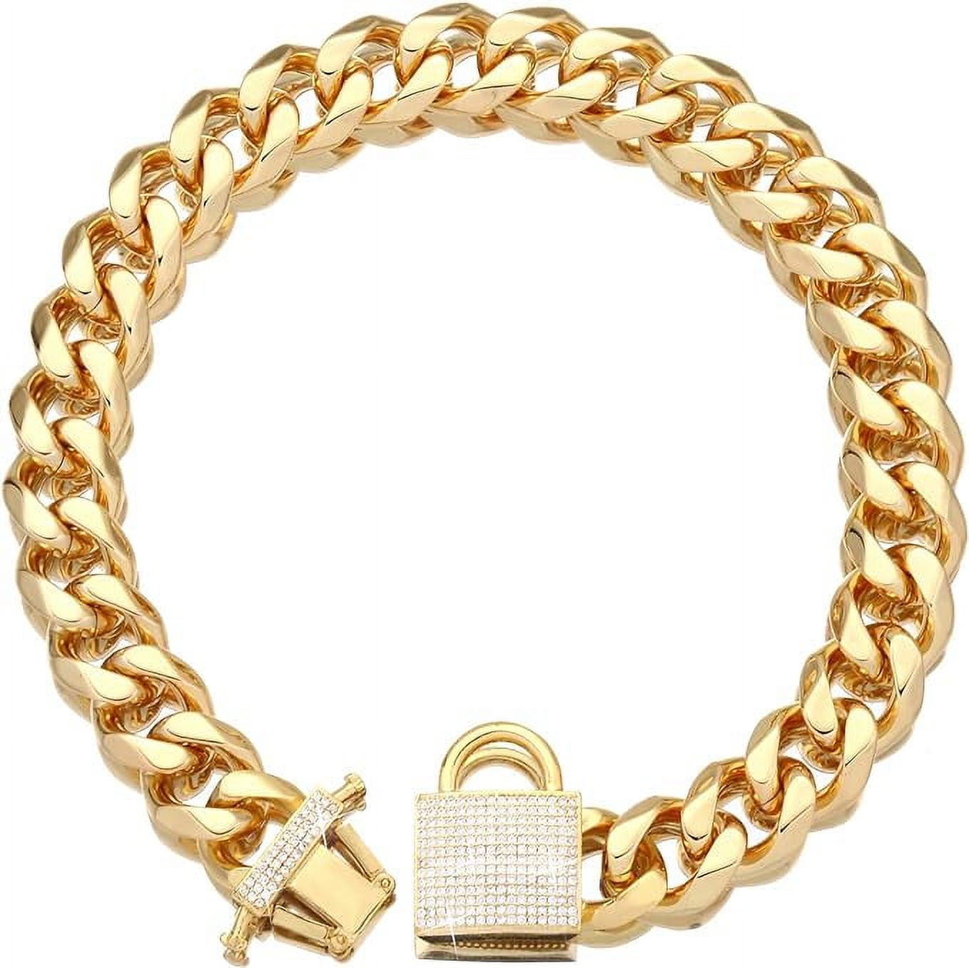 Gemsme 18K Yellow Gold Plated Cuban Link Bracelet – 13MM Full Iced Out With Cubic Zirconia, 8 Inch For Men & Women
