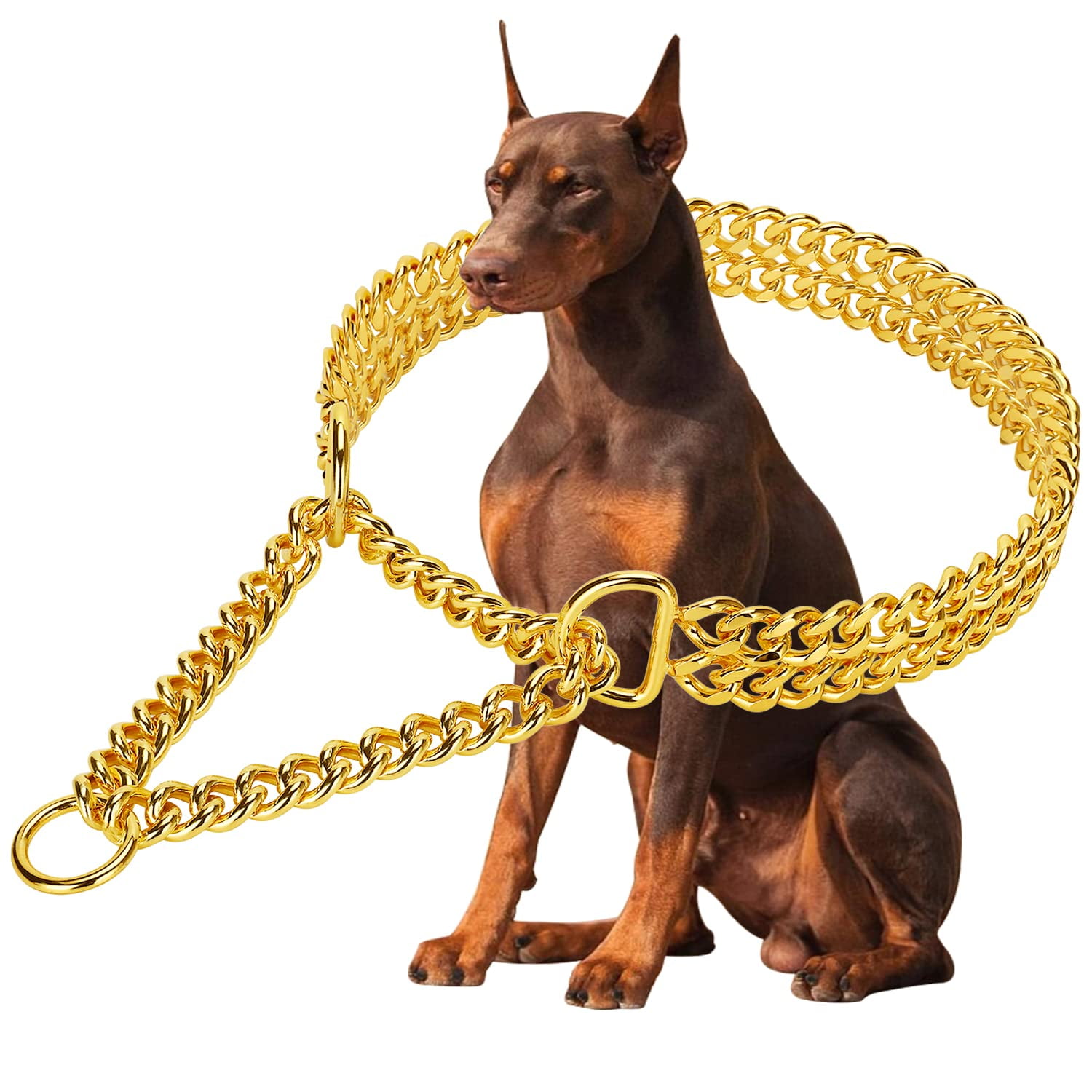 NIKPET Gold Dog Chain Collar 18K Metal Stainless Steel Cuban Link Chain  Strong Heavy Duty Chew Proof Walking Chain Collar(20)