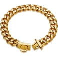 thumbnail image 1 of Gold Dog Chain Collar Walking Metal Chain Collar with Design Secure Buckle,18K Cuban Link Strong Heavy Duty Chew Proof for Small Dogs(19MM, 12"), 1 of 10