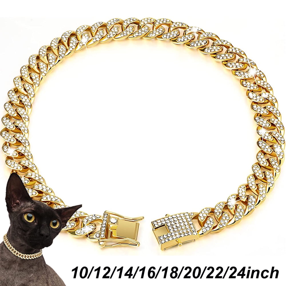 Dog Chain Collar Diamond Link Dog Collar Cuban Link Collar with Reassuring Buckle Pet Cuban Collar Jewelry Accessories for Small Medium Large Dogs Cats Walmart