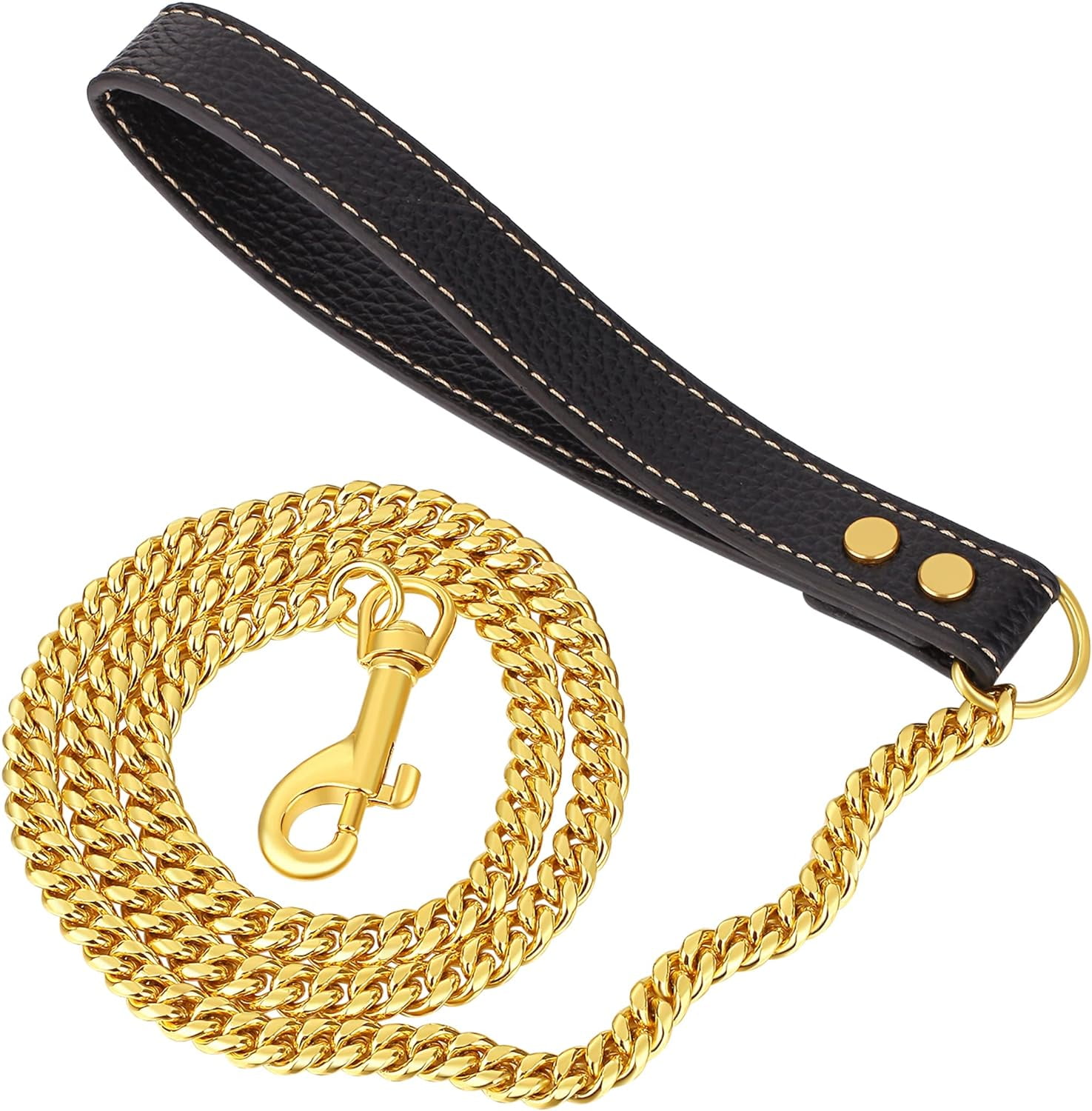 Gold Dog Chain Leash 18K Gold Stainless Steel Cuban Link Dog Leash with