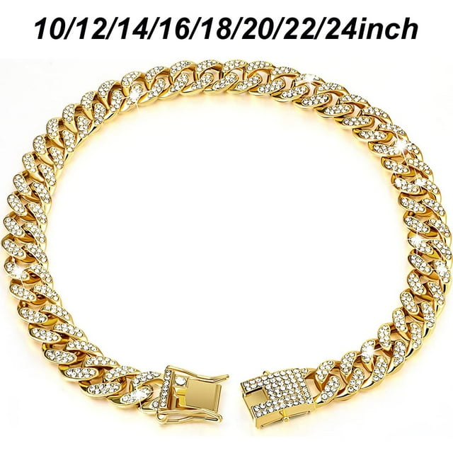 Gold Dog Collar Metal Puppy Collar Cuban Link Chain Collar Bling Collar