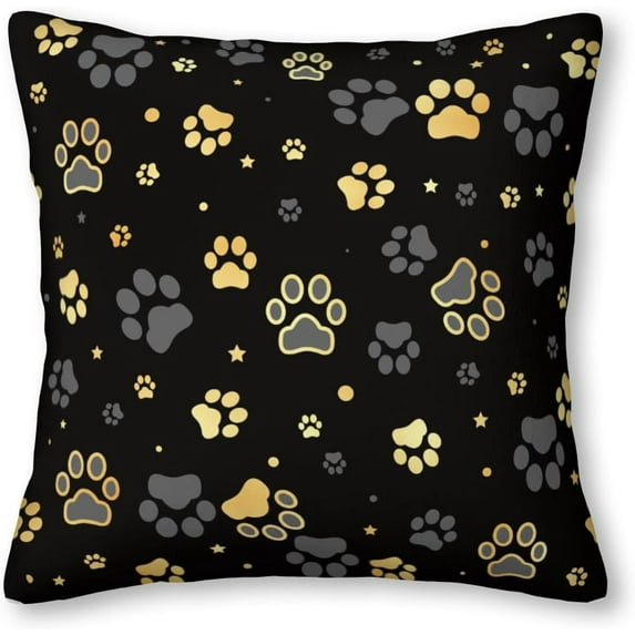 Gold Dog Footprints Black Star Sphere Grey Dog Pillow Covers Pillowcases Home Decor Bed Couch Sofa Office Living Room Cushion for Dog Lovers Gifts 18x18Inch