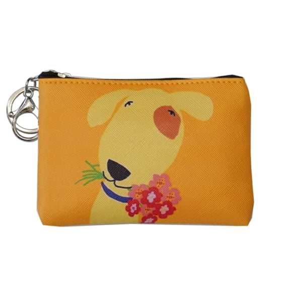 Gold Dog With Flowers Themed Small Zipper Sewing Pouch