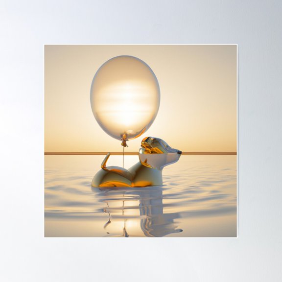 Gold Doggo With Clear Balloon Poster Wall Art, Modern Wall Decor For Living Room Bedroom, 24x24 UNFRAMED