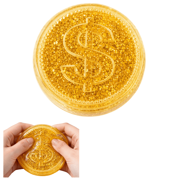 Gold Dollar Coin Squishy Toy with Glitter, Soft Squeeze Stress Relief Fidget Sensory Toy for Party Favor & Desk Decor (Gold)