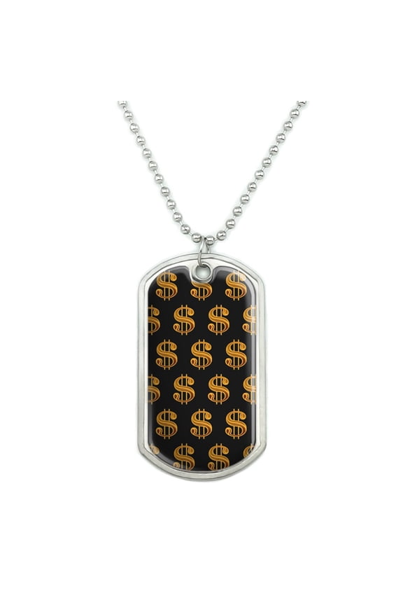 Gold Dollar Sign Money Pattern Military Dog Tag Pendant Necklace with Chain