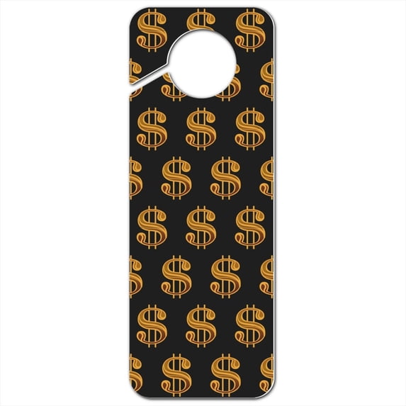 Gold Dollar Sign Money Pattern Plastic Door Knob Hanger Sign
