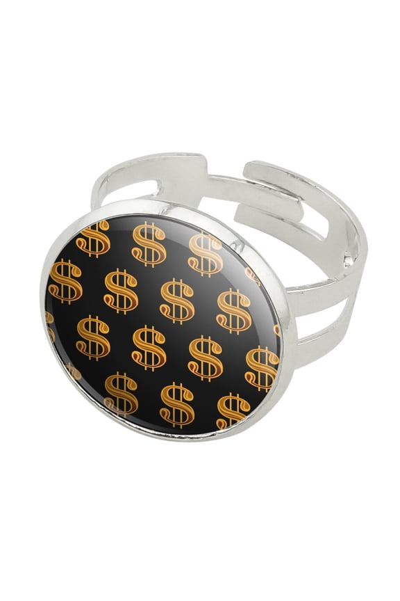 Gold Dollar Sign Money Pattern Silver Plated Adjustable Novelty Ring
