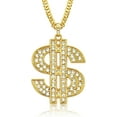 thumbnail image 1 of Gold Dollar Sign Necklace Pendant with Rhinestones - Rapper Chain Costume for Men, Women, Party Accessories, 1 of 7