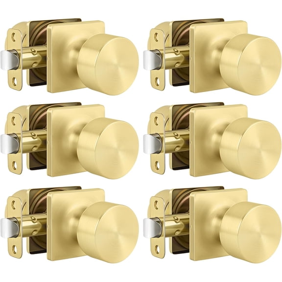 Gold Door Knobs Interior, Heavy Duty Keyless Passage Door Handles for Hallway and Closet, Anti-Peeling Stainless Steel Un-Lockable Round Doorknobs, 6 Pack