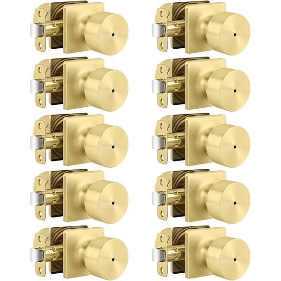 Gold Door Knobs Interior, Privacy Bedroom Door Knob with Lock, Keyless Heavy Duty Stainless Steel Bathroom Door Handles, Brushed Gold Interior Locking Door Knobs 10 Pack for Home Office