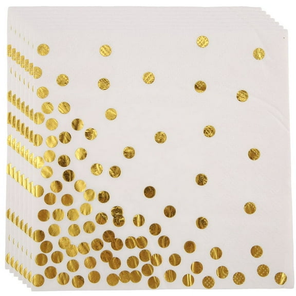 Gold Dot Cocktail Napkins (50 Pack)3-Ply Paper Napkins with Gold Foil