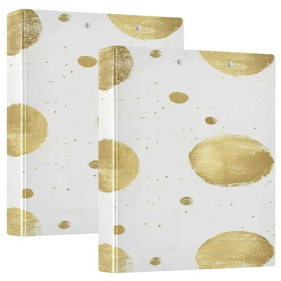 Gold Dots 12.4x10.6in PVC Round Ring Binder, D-Ring 3-Hole, Metal Clip, 200 Sheets