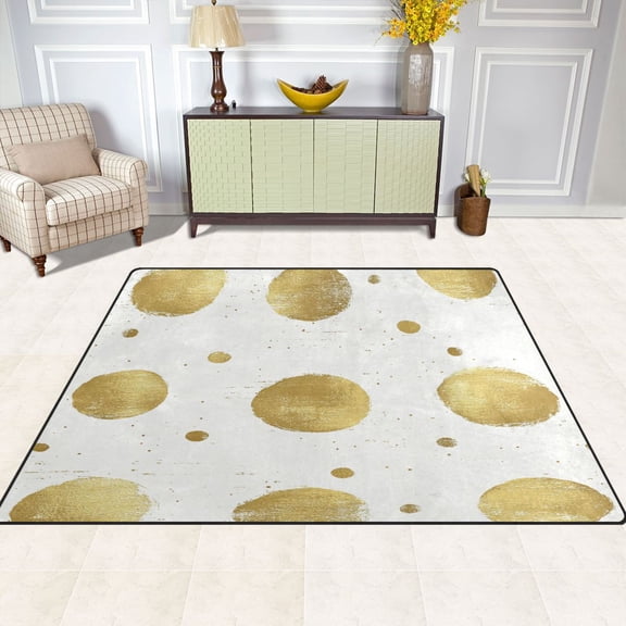 Gold Dots 63''x48'' Plush Memory Foam Bath Mat, Soft, Absorbent, Non Slip, Durable