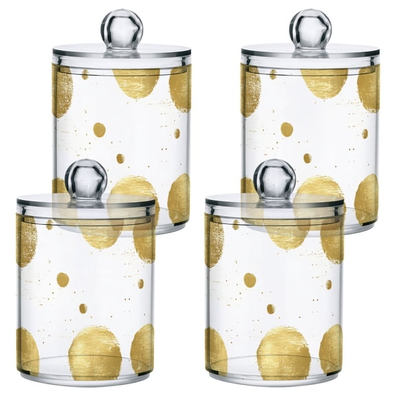 Gold Dots Bathroom Canisters Set of 4 Translucent Plastic Storage for Cotton Pads and Floss