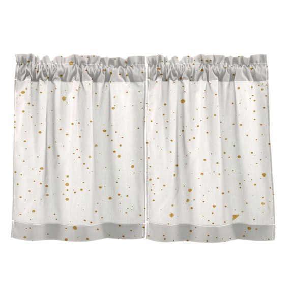 Gold Dots Pattern 27"x36" Linen Look Cafe Curtain Set with Privacy and UV Protection