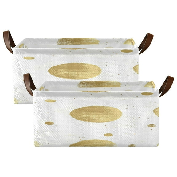 Gold Dots Shelf Baskets Set of 2 Foldable Metal Frame Open Storage Bins 16.9x11.4x7.7in Large Capacity