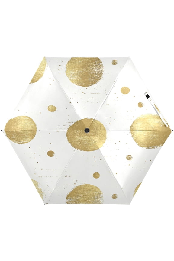 Gold Dots Umbrellas for Sun Auto Open Close UV50+ Waterproof 5-Fold Compact Fiberglass Frame