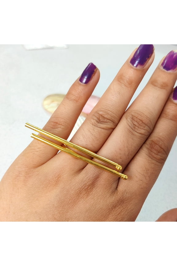 Gold Double Bar Ring, Minimalist Brass Ring, Modern Geometric Jewelry, Simple Statement Band, Gift for Women