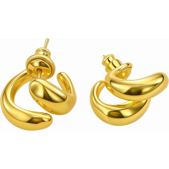 Gold Double Bean Earrings, Dainty Minimalist Dangle Stud Earrings for Women, Front and Back Multi- wear Mode Earrings Dangling with Sterling Silver Post for Her[q906]