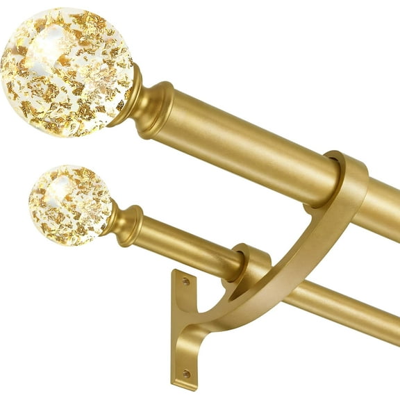 Gold Double Curtain Rod 36 to 72 Inch,Double Decorative Crystal Drapery Rods with Solid Aluminum Bracket Acrylic Sheer Bling Foil Finials,1" Front and 5/8" Back Heavy Duty Curtain Rods for Windows