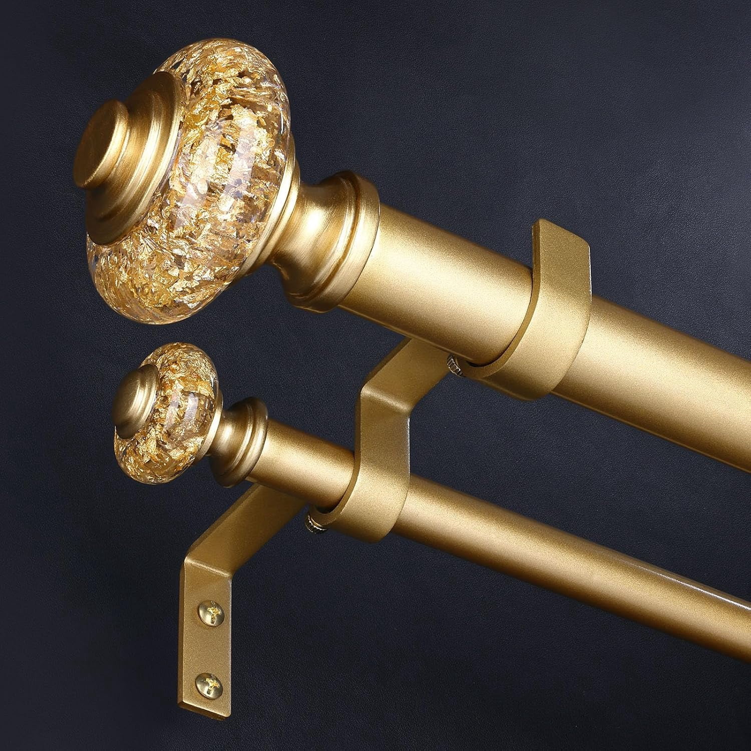 Gold Double Curtain Rods for Windows 72 to 144 Inch, 1 Inch Adjustable
