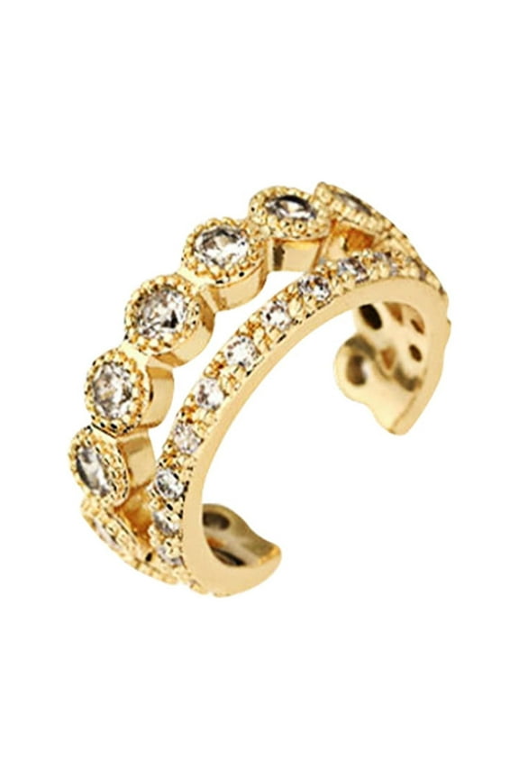 Gold Double Ear Clip Zirconia Huggie Ear Cuff - 1PC Nickel-Free Cartilage Earring for Women, Sparkling, Suitable for Any Occasion, Gift for Her