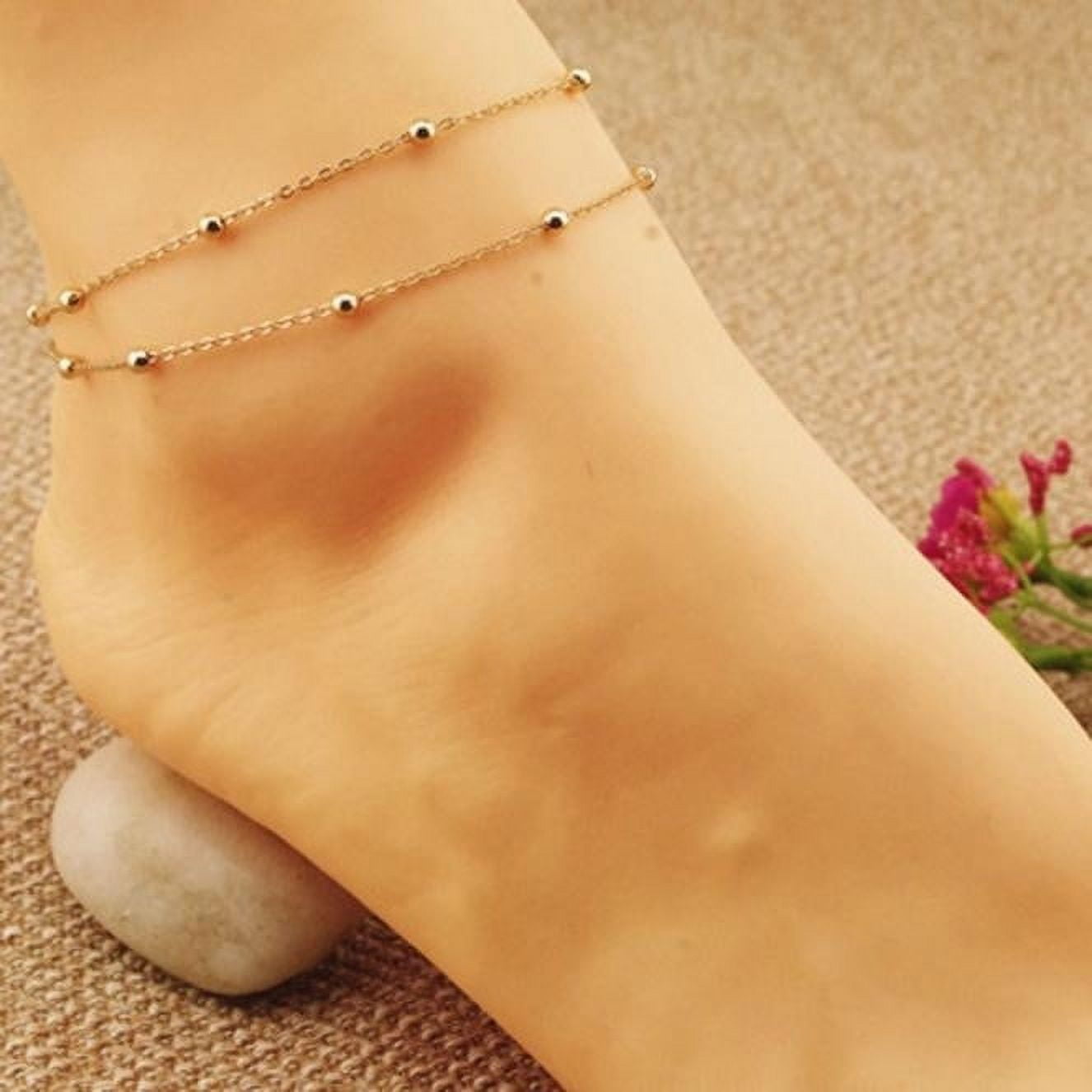 Gold Double Foot Chain Anklet Ankle Bracelet Barefoot Beach Foot ...