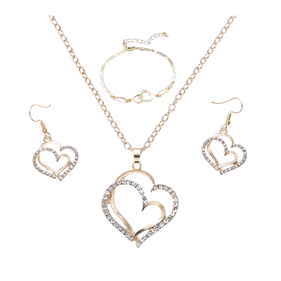 Gold Double Love Pendant Necklace Earrings Bracelet Sweet And Ladies Wedding Jewelry Set bracelet making kit for teens, 8PCS