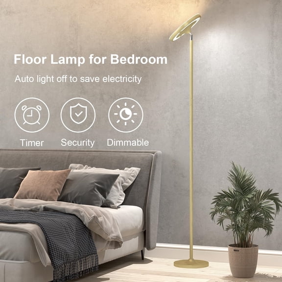 Gold Double Side Lighting LED Floor Lamp with Remote Smart App 36W 2600LM Bright Tall Standing RGB Floor Lamp Angle Multicolor Dimmable Modern Floor Lamps for Living Room Bedroom