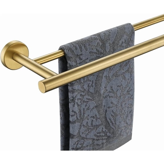 Gold Double Towel Bar, 19 Inch 304 Stainless Steel Thicken 0.8mm Towel Rack Bathroom, Towel Holder Brushed Gold Wall Mount, Useable Length 16 Inch, TB100L16-BG