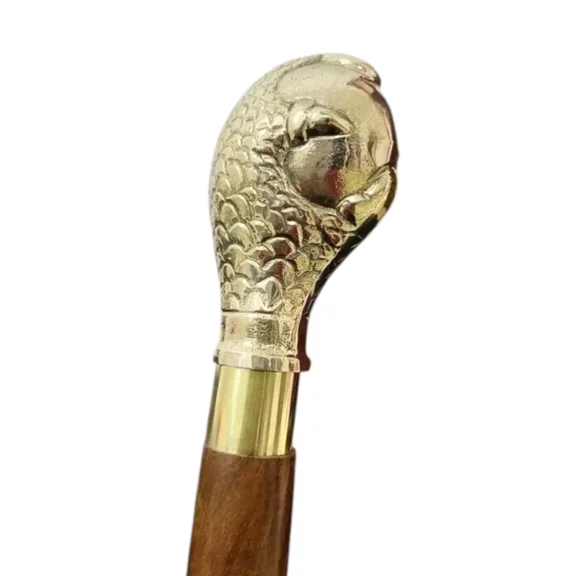 Gold Dragon Fist Handle Walking Cane – Solid Brass Handle & Hardwood Stick – Foldable Lightweight Wooden Walking Stick with Rubber Tip – 700g