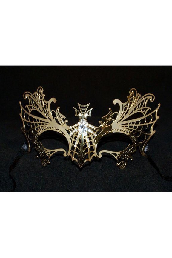 Gold Dragon Metal Laser Cut Venetian Masquerade Mask with Clear Stones