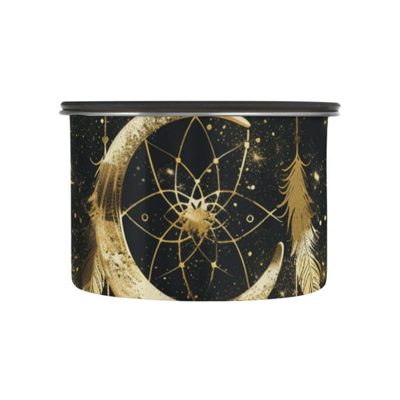 Gold Dreamcatcher Moon Airtight Coffee Bean Canister 17oz Food Storage Containers with Lids For Gournd, Tea, Sugar, Flour, Rice, Cereal, Candy Cookie Jar
