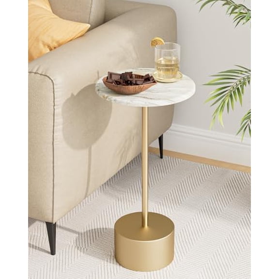 Gold Drink Table Pedestal, Round Side Table, Drink Tables for Small Spaces, Pedestal End Table, Small Pedestal Table$$Furniture