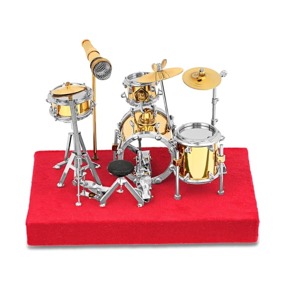 Broadway Gift Co. Gold Drum Set Metal Instrument Miniature Replica on Stand, Size 5 x 5 x 4 in.